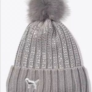 Grey bling  Victoria Secret pink beanie NWT